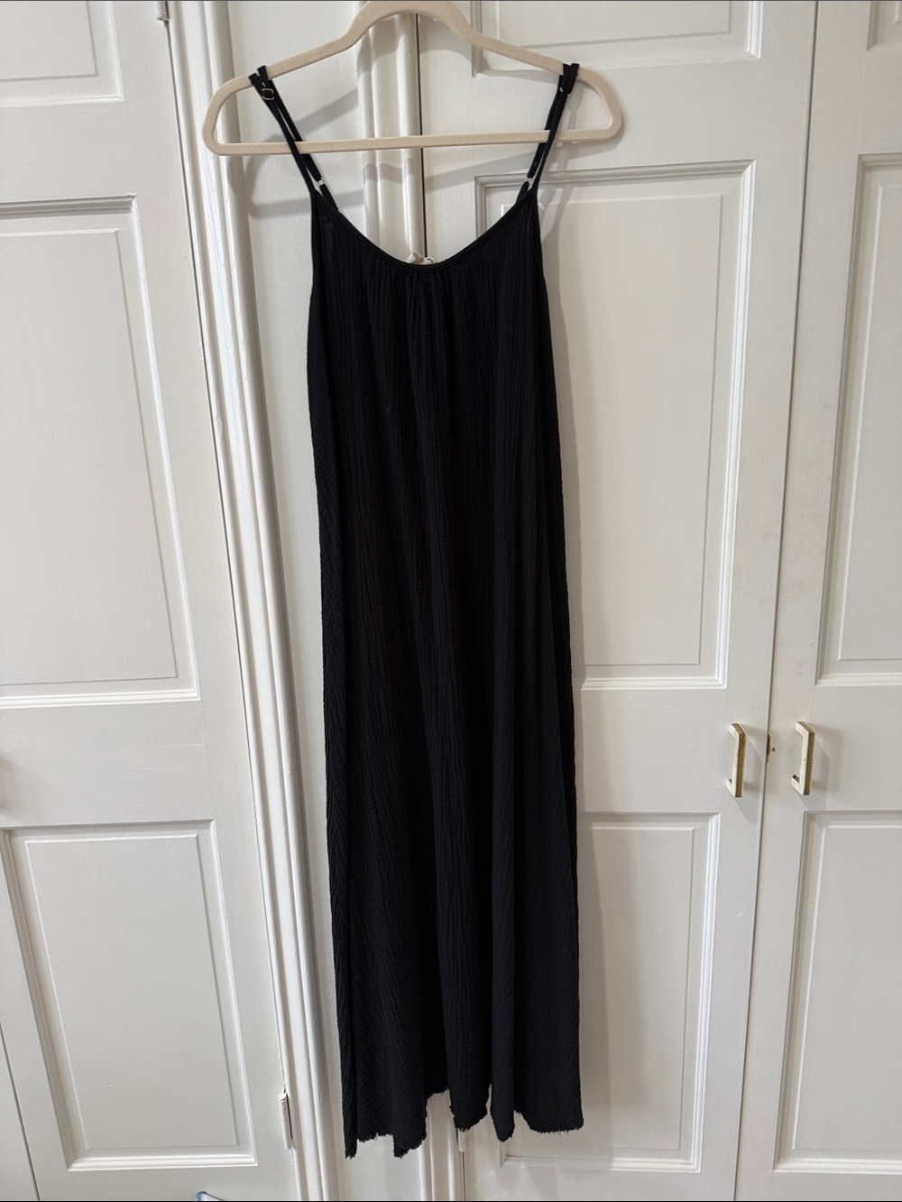 gauze Black Maxi Slip Dress with Adjustable Straps - nation ltd
